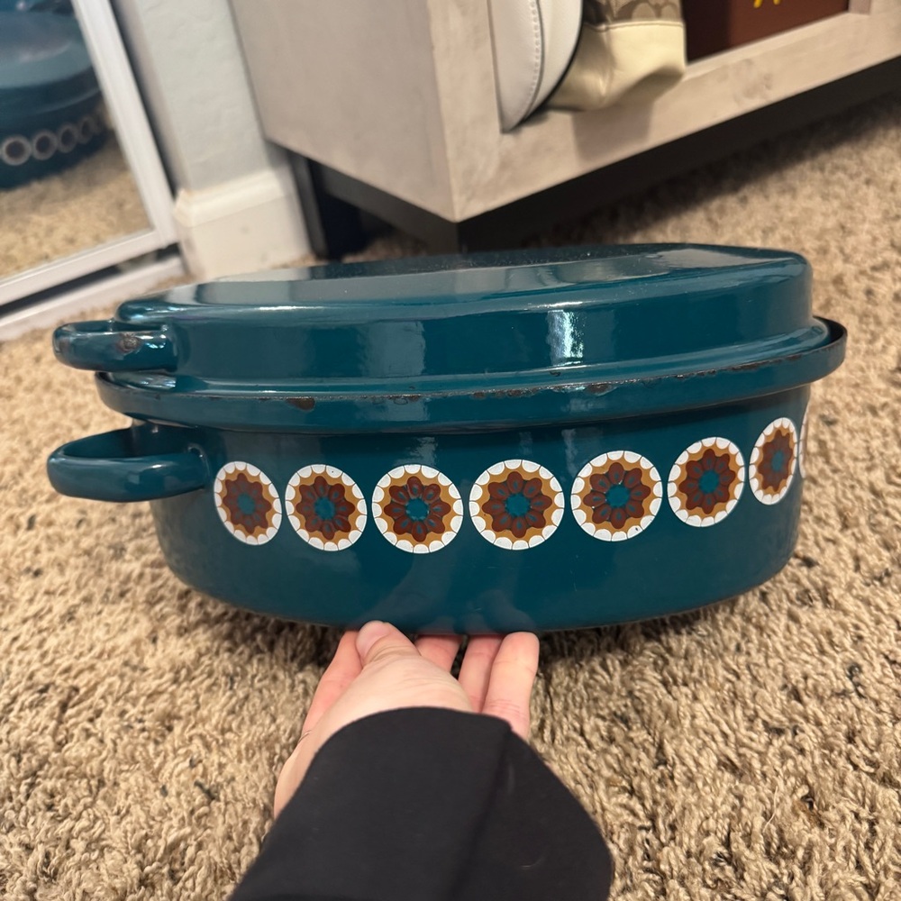 Vintage 70’s Teal Enamel Roasting Pan - Picture 2 of 15